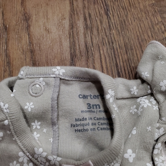 Carters Baby Girl Cotton Casual Dress Taupe Neutral Floral Bodysuit Preppy 3M - Picture 4 of 7